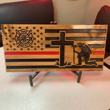 The Praying Firefighter Flag - Personalized American Flag - First Responders Thin Red Line