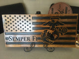 USMC American Wood Flag Personalized with Name - Semper Fidelis - US Marine Corps Hobbyist License # 19382