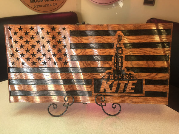 Rustic Oilfield Flag - 3D Wavy Wood Flag - 23&quot; X 11&quot; - Personalized - Oilfield Decor