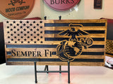 USMC American Wood Flag Personalized with Name - Semper Fidelis - US Marine Corps Hobbyist License # 19382