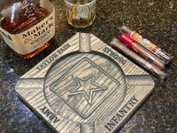 Personalized Military Cigar Ashtray, Custom with Your name for Army, Air Force, Navy, Marines, and Coast Guard.