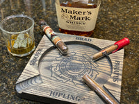 Personalized Military Cigar Ashtray, Custom with Your name for Army, Air Force, Navy, Marines, and Coast Guard.