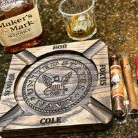 Personalized Military Cigar Ashtray, Custom with Your name for Army, Air Force, Navy, Marines, and Coast Guard.