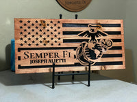 USMC American Wood Flag Personalized with Name - Semper Fidelis - US Marine Corps Hobbyist License # 19382