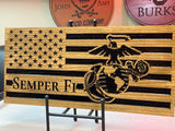 US Marine Corps Wooden Flag, wooden flag with marine, USMC Flag with name, Wooden American Flag, Semper Fidelis