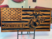 USMC American Wood Flag Personalized with Name - Semper Fidelis - US Marine Corps Hobbyist License # 19382