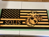 US Marine Corps Wooden Flag, wooden flag with marine, USMC Flag with name, Wooden American Flag, Semper Fidelis