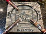 Personalized Military Cigar Ashtray, Custom with Your name for Army, Air Force, Navy, Marines, and Coast Guard.