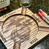 Personalized Marine Corps Cigar Wood Ashtray, Customized with your name, USMC Semper Fi