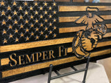 USMC American Wood Flag Personalized with Name - Semper Fidelis - US Marine Corps Hobbyist License # 19382