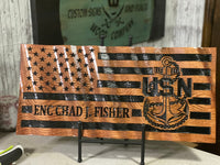 US Navy Chief Wavy Wooden Flag, USN Flag with name, Wooden American Flag, Semper Fortis