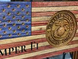 USMC American Wood Flag Personalized with Name 3D EGA - Semper Fidelis - US Marine Corps Hobbyist License # 19382