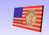 US Navy 3D Wooden Flag, wooden flag with sailor, USN Flag with name, Wooden American Flag, Semper Fortis