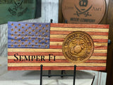 USMC American Wood Flag Personalized with Name 3D EGA - Semper Fidelis - US Marine Corps Hobbyist License # 19382