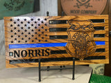 Fort Worth Police Wooden Flag, Thin Blue Line LEO Flag, Free Personalization