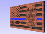 Fort Worth Police Wooden Flag, Thin Blue Line LEO Flag, Free Personalization