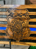 Fort Worth Police Wooden Flag, Thin Blue Line LEO Flag, Free Personalization