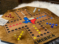 Texas Edition Wooden Wahoo Board Game With Dice and Marbles, Free Personalization