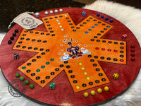 Round Wooden Wahoo Board Game With Dice and Marbles, Free Personalization, 23 with 16MM Marbles