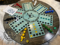 Round Wooden Wahoo Board Game With Dice and Marbles, Free Personalization, 23 with 16MM Marbles