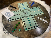 Round Wooden Wahoo Board Game With Dice and Marbles, Free Personalization, 23 with 16MM Marbles