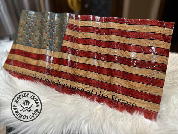 Rustic American Flag - 3D Wavy Wood Flag - 23" X 11" - Personalized